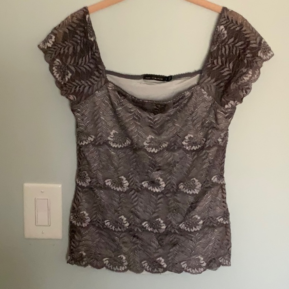 TOP GRAY W/ SILVER OVER STRETCH COMFORTABLE LT GRAY S